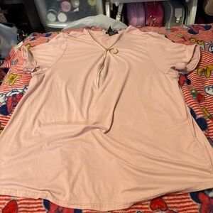 Blush Short Sleeve Top with Gold Zipper